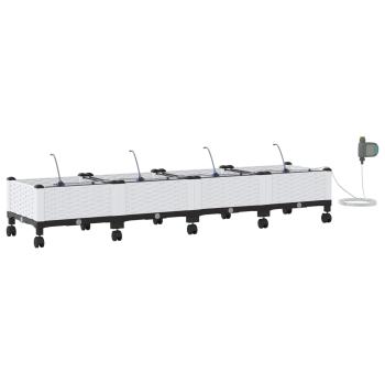 Garten Blumenkübel mit Bewässerung und Rädern 4 Stk. Weiß PP