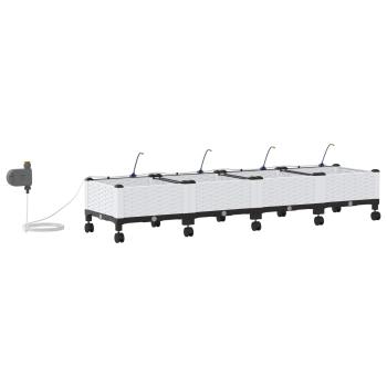 Garten Blumenkübel mit Bewässerung und Rädern 4 Stk. Weiß PP