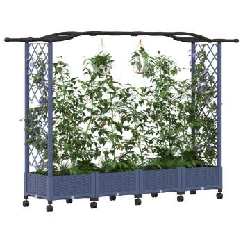 Hochbeet mit Rankgitter und Dach Grau 207 x 40 x 129 cm PP