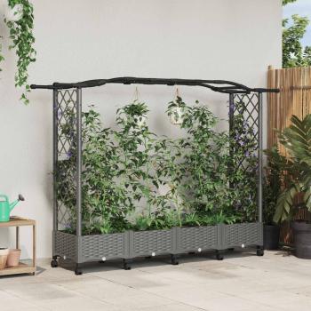 ARDEBO.de - Hochbeet mit Rankgitter und Dach Hellgrau 207 x 40 x 129 cm PP