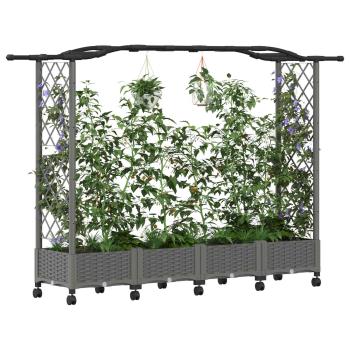 Hochbeet mit Rankgitter und Dach Hellgrau 207 x 40 x 129 cm PP