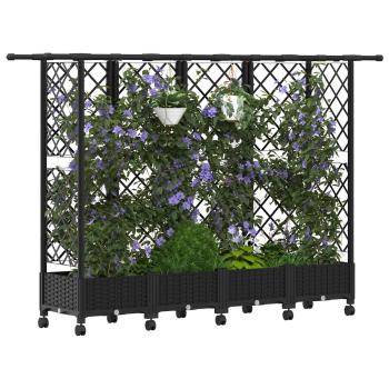 Hochbeet mit Rankgitter und Dach Schwarz 202,5 x 40 x 127 cm PP