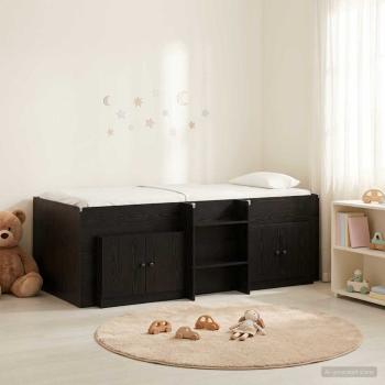 ARDEBO.de - Loft Bettgestell mit Schrank 3 stk. Schwarz Holzwerkstoff