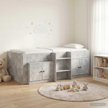 ARDEBO.de - Loft Bettgestell mit Schrank 3 stk. Betongrau Holzwerkstoff