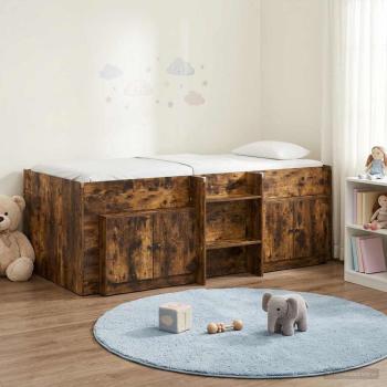 ARDEBO.de - Loft Bettgestell mit Schrank 3 stk. Räuchereiche Holzwerkstoff
