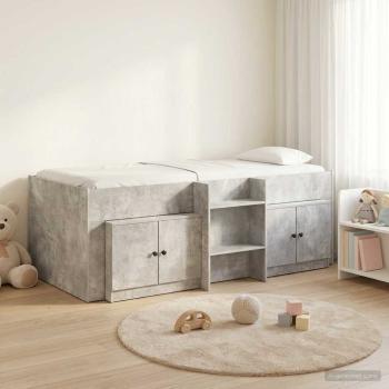 ARDEBO.de - Loft Bettgestell mit Schrank 3 stk. Betongrau Holzwerkstoff