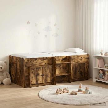 ARDEBO.de - Loft Bettgestell mit Schrank 3 stk. Räuchereiche Holzwerkstoff