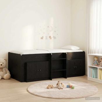 ARDEBO.de - Loft Bettgestell mit Schrank 3 stk. Schwarz Holzwerkstoff