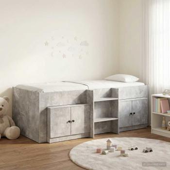 ARDEBO.de - Loft Bettgestell mit Schrank 3 stk. Betongrau Holzwerkstoff