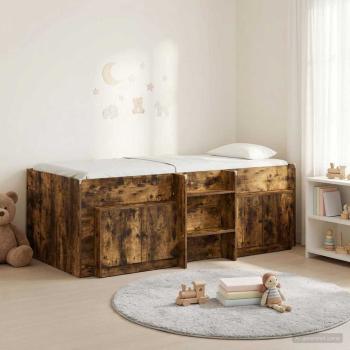 ARDEBO.de - Loft Bettgestell mit Schrank 3 stk. Räuchereiche Holzwerkstoff