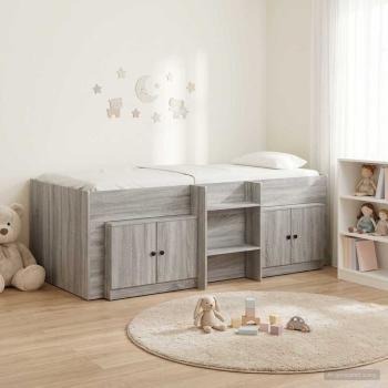 ARDEBO.de - Loft Bettgestell mit Schrank 3 stk. Sonoma-Grau Holzwerkstoff