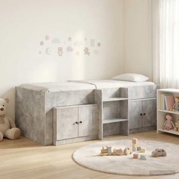 ARDEBO.de - Loft Bettgestell mit Schrank 3 stk. Betongrau Holzwerkstoff
