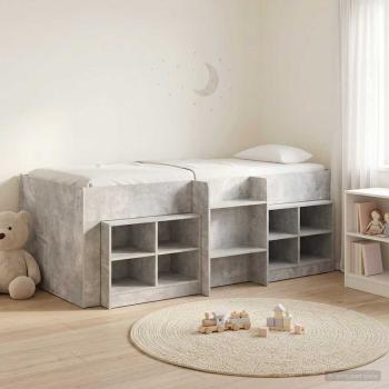 ARDEBO.de - Loft Bettgestell mit Schrank 3 Stk. Betongrau Holzwerkstoff