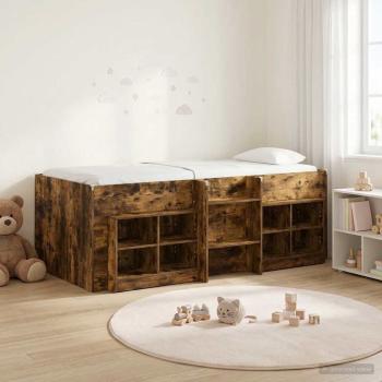 ARDEBO.de - Loft Bettgestell mit Schrank mit Regal 3 stk. Geräucherte Eiche
