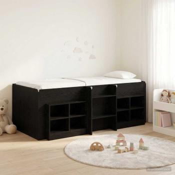 ARDEBO.de - Loft Bettgestell mit Schrank 3 stk. Schwarz Holzwerkstoff