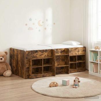 ARDEBO.de - Loft Bettgestell mit Schrank 3 stk. Räuchereiche Holzwerkstoff