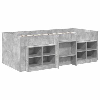 Loft Bettgestell mit Schrank 3 stk. Betongrau Holzwerkstoff