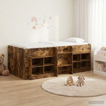 ARDEBO.de - Loft Bettgestell mit Schrank mit Regal 3 stk. Geräucherte Eiche