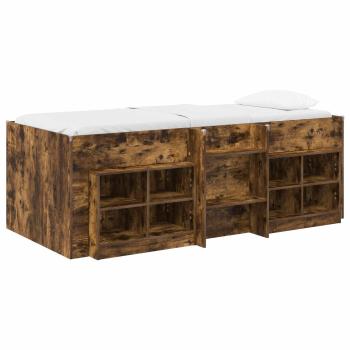 Loft Bettgestell mit Schrank mit Regal 3 stk. Geräucherte Eiche