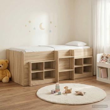 ARDEBO.de - Loft Bettgestell mit Schrank 3 stk. Sonoma-Eiche Holzwerkstoff