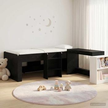 ARDEBO.de - Hochbett mit Schreibtisch für Kinder Schwarz Eichen-Optik
