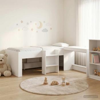 ARDEBO.de - Hochbett mit Schreibtisch für Kinder 2 Stk. Weiß Holzwerkstoff
