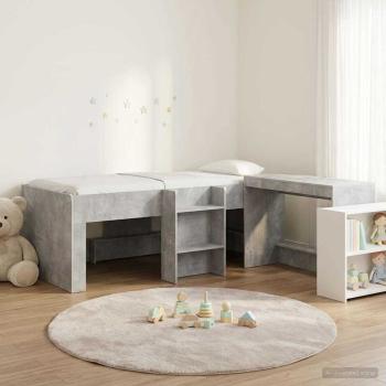 ARDEBO.de - Hochbett mit Schreibtisch für Kinder 2 Stk. Betongrau