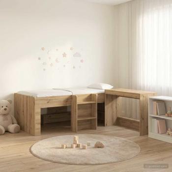 ARDEBO.de - Hochbett mit Schreibtisch für Kinder 2 Stk. Artisan-Eiche