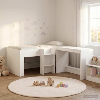 ARDEBO.de - Hochbett mit Schreibtisch für Kinder 2 Stk. Weiß Holzwerkstoff