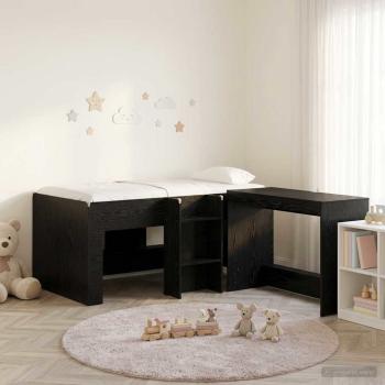 ARDEBO.de - Hochbett mit Schreibtisch für Kinder 2 Stk. Schwarze Eiche