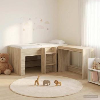 ARDEBO.de - Hochbett mit Schreibtisch für Kinder 2 Stk. Sonoma-Eiche