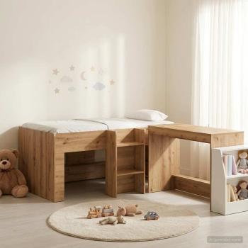 ARDEBO.de - Hochbett mit Schreibtisch für Kinder 2 Stk. Artisan-Eiche