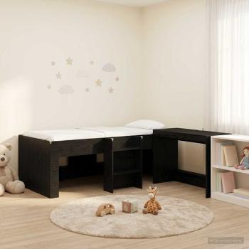 ARDEBO.de - Hochbett mit Schreibtisch für Kinder Schwarz Eichen-Optik
