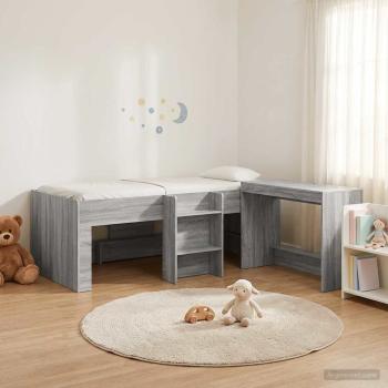 ARDEBO.de - Hochbett mit Schreibtisch für Kinder 2 stk. Sonoma-Grau