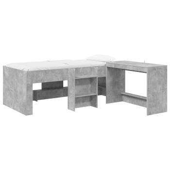 Hochbett mit Schreibtisch für Kinder Betongrau 75 x 190 cm