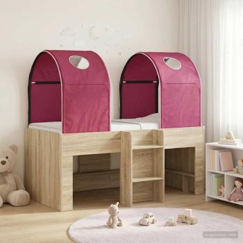 ARDEBO.de - Bett mit Tunnel 3 Stk. Sonoma und Rot Holzwerkstoff