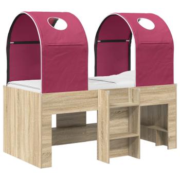 Bett mit Tunnel 3 Stk. Sonoma und Rot Holzwerkstoff