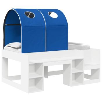 Bett mit Tunnel mit Regal 3 stk. Weiß und Blau Holzwerkstoff