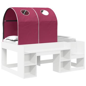 Bett mit Tunnel mit Regal 3 stk. Weiß und Rot Holzwerkstoff