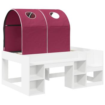 Bett mit Tunnel mit Regal 3 stk. Weiß und Rot Holzwerkstoff