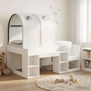 ARDEBO.de - Bett mit Tunnel mit Regal 3 stk. Weiß Holzwerkstoff