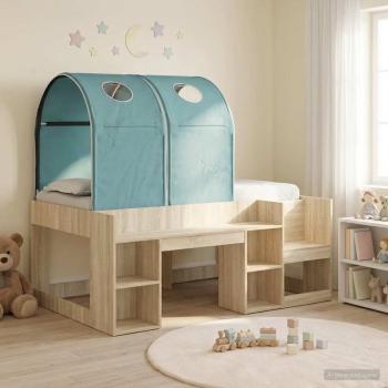 ARDEBO.de - Bett mit Tunnel 3 Stk. Sonoma Eiche und Hellblau Holzwerkstoff