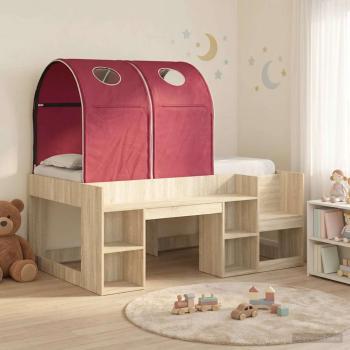 ARDEBO.de - Bett mit Tunnel 3 Stk. Sonoma Eiche und Rot Holzwerkstoff