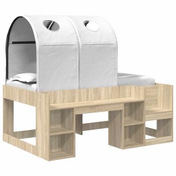 Bett mit Tunnel 3 Stk. Sonoma-Eiche und Weiß Holzwerkstoff