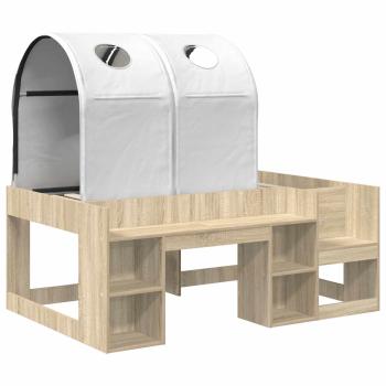 Bett mit Tunnel 3 Stk. Sonoma-Eiche und Weiß Holzwerkstoff