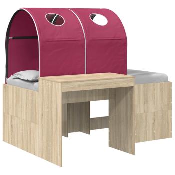 Bett mit Tunnel 3 stk. Sonoma Eiche und Rot Holzwerkstoff