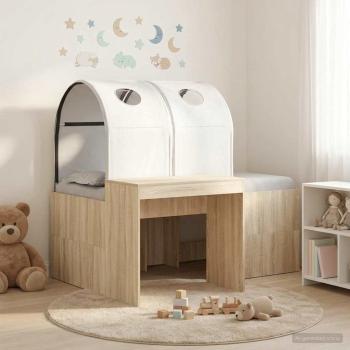 ARDEBO.de - Bett mit Tunnel 3 stk. Sonoma-Eiche und Weiß Holzwerkstoff
