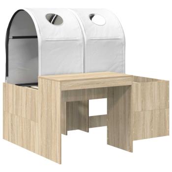 Bett mit Tunnel 3 stk. Sonoma-Eiche und Weiß Holzwerkstoff