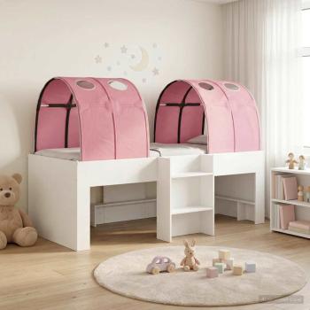 ARDEBO.de - Bett mit Tunnel 3 stk. Weiß und Rosa Holzwerkstoff