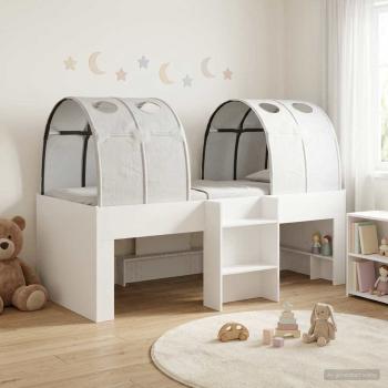 ARDEBO.de - Bett mit Tunnel 3 stk. Weiß Holzwerkstoff